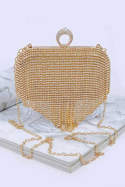 Fringe Rhinestone Convertible Clutch Bag