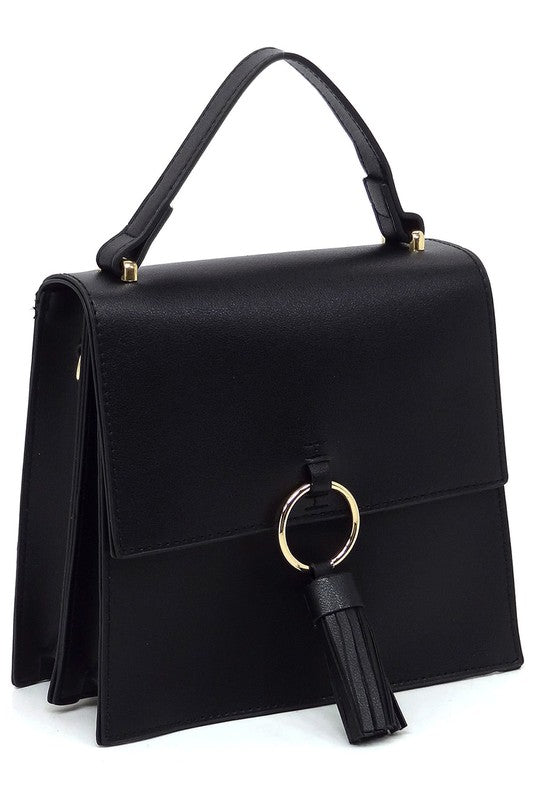 Fashion Ring Tassel Flap Crossbody Satchel