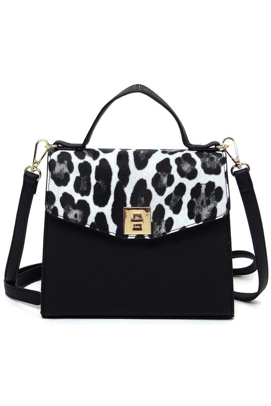 Colorblock Twist Lock Flap Satchel