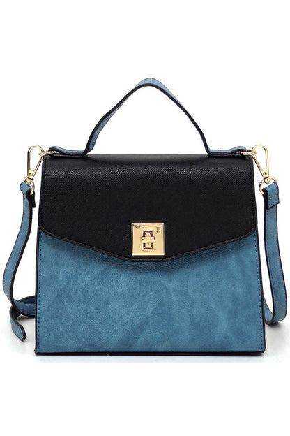 Colorblock Twist Lock Flap Satchel