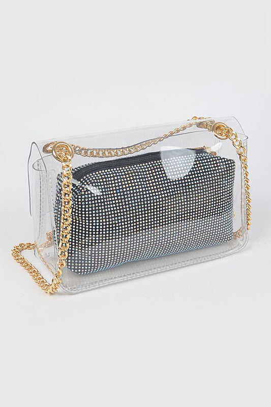 2 In 1 Rhinestone Pouch Clear Shoulder Bag