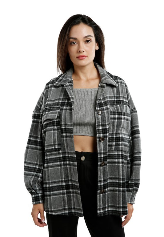 Long Sleeves Oversized Checkered Shacket