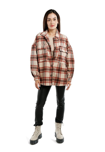 Long Sleeves Oversized Checkered Shacket