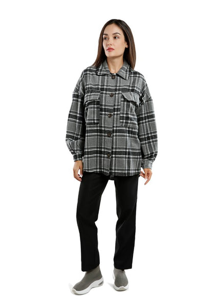 Long Sleeves Oversized Checkered Shacket