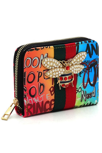 Multi Graffiti Print Queen Bee Stripe Wallet