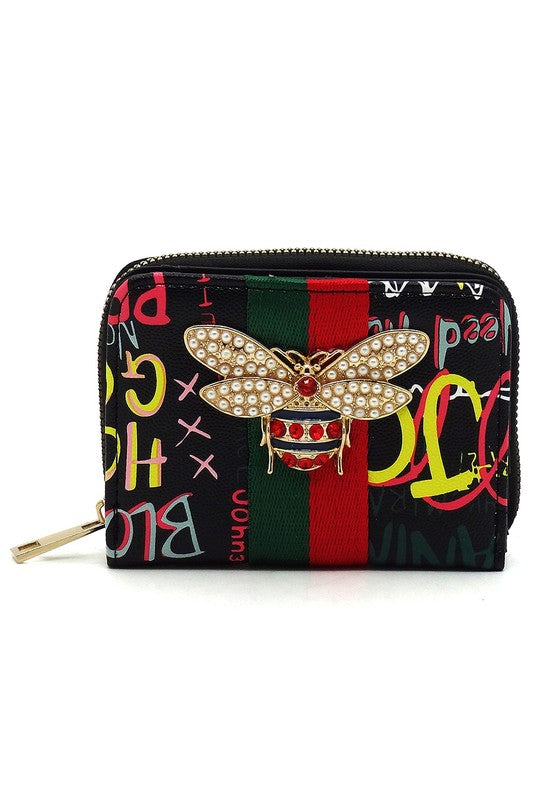 Multi Graffiti Print Queen Bee Stripe Wallet