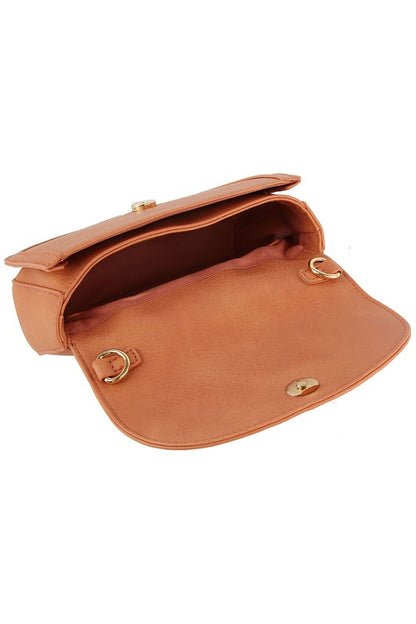 Fashion Twist Lock Flap Saddle Satchel