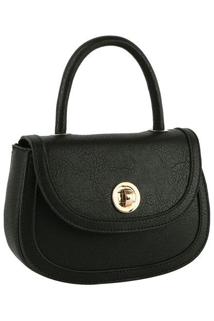 Fashion Twist Lock Flap Saddle Satchel