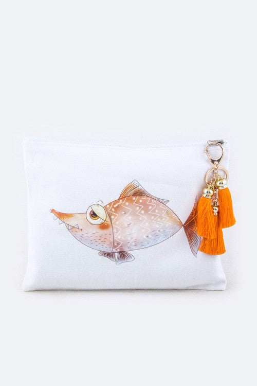 Comic Fish Tasseled Pouch