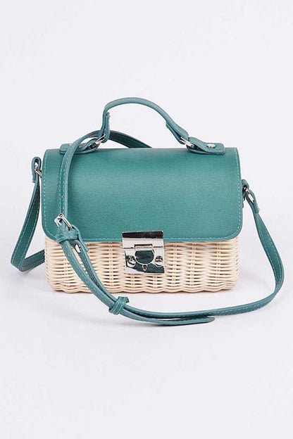 Contrast Flap Summer Straw Swing Bag