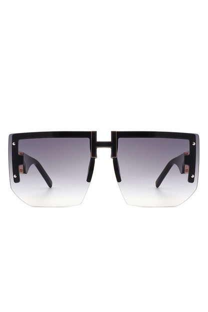 Square Oversize Flat Top Half Frame Sunglasses