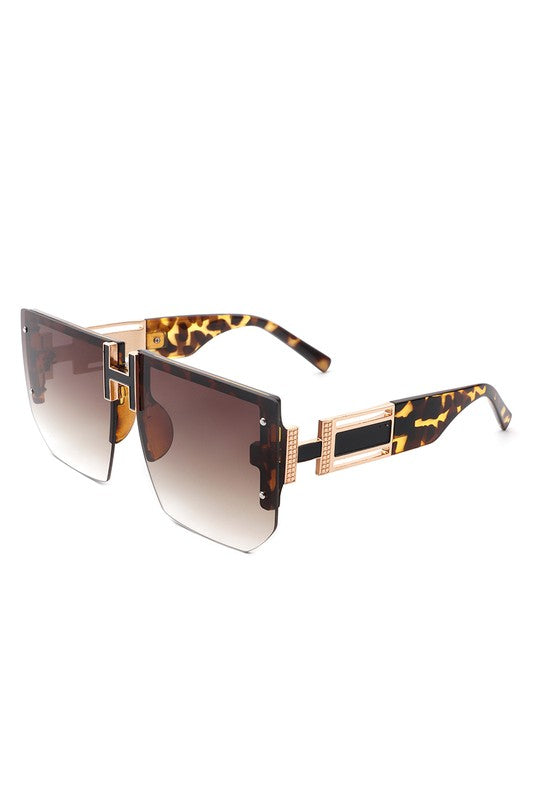 Square Oversize Flat Top Half Frame Sunglasses