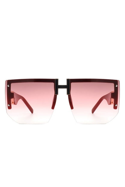 Square Oversize Flat Top Half Frame Sunglasses