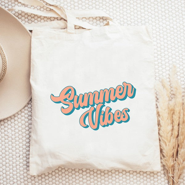 Summer Vibes Colorful Cursive Tote