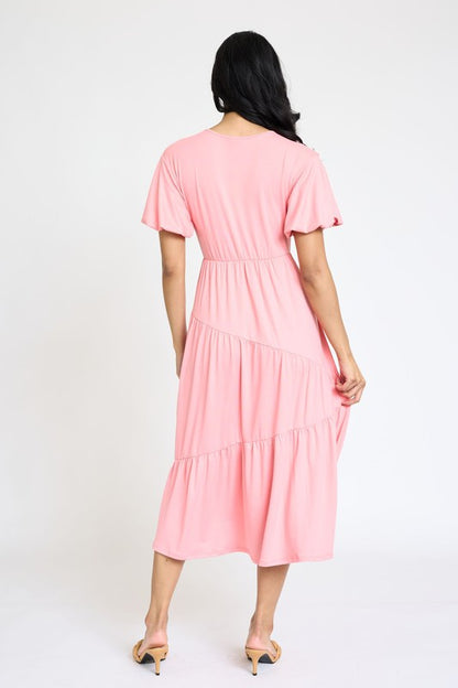 Plus Solid Diagonal Tiered Flowy Dress