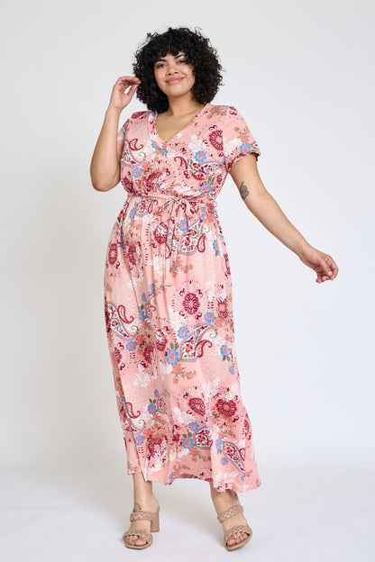 Plus Floral Surplice Bodice Sash Maxi Dress