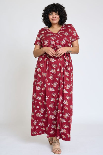 Plus Floral Surplice Bodice Sash Maxi Dress