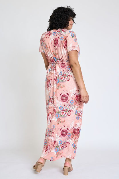 Plus Floral Surplice Bodice Sash Maxi Dress