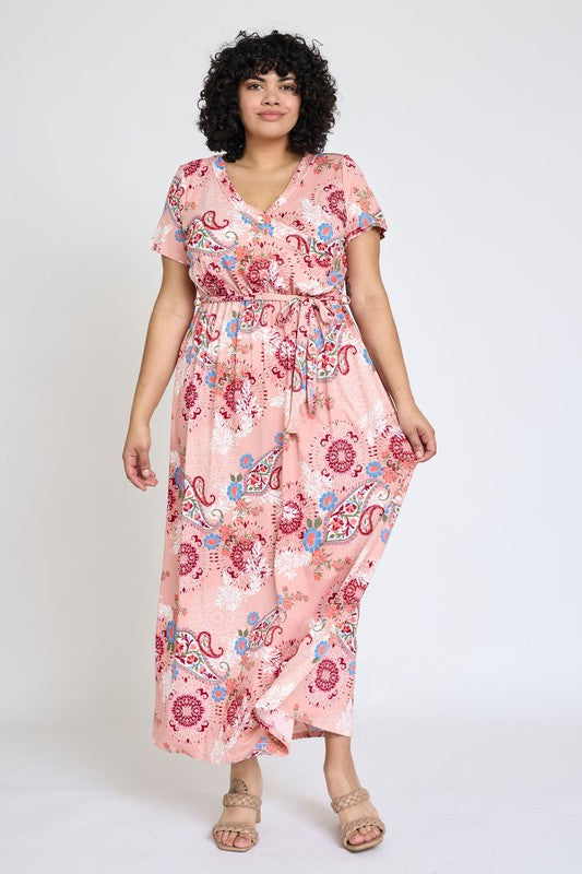 Plus Floral Surplice Bodice Sash Maxi Dress