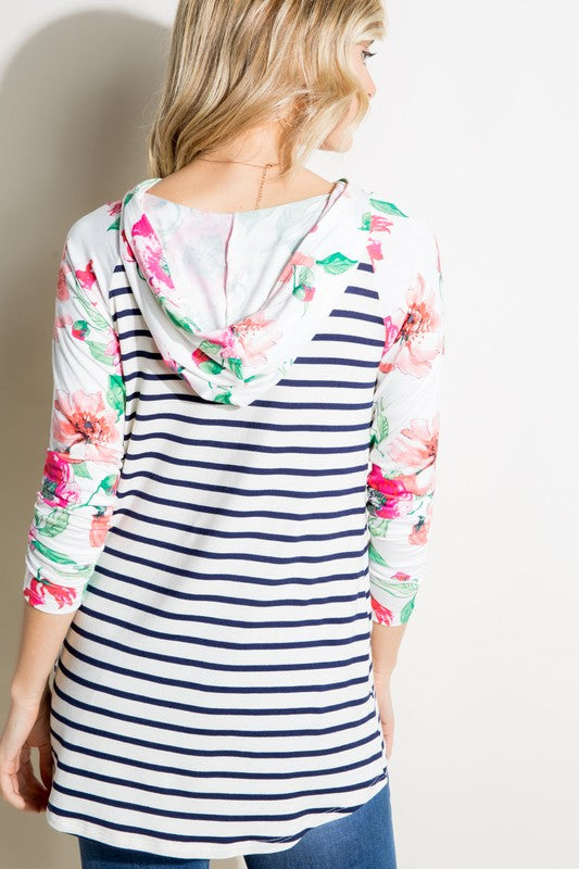 PLUS STRIPE FLORAL MIXED SWEATSHIRTS