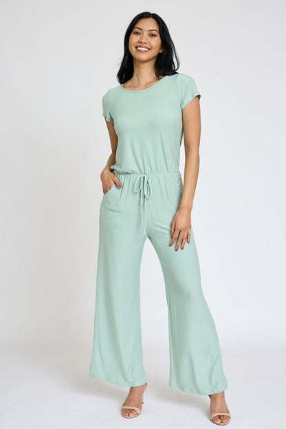 Spring Short Sleeve Jumpsuit W/Pocket