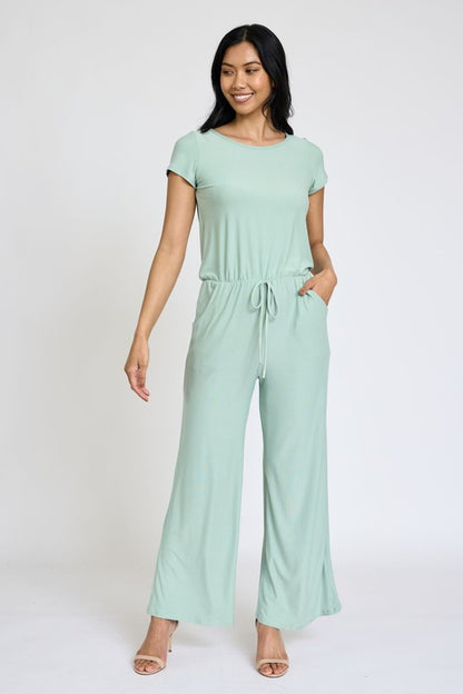 Spring Short Sleeve Jumpsuit W/Pocket