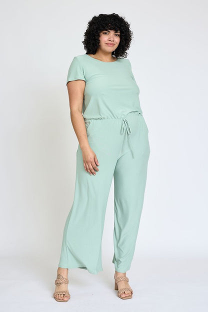 Spring Short Sleeve Jumpsuit W/Pocket