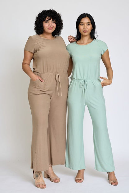 Spring Short Sleeve Jumpsuit W/Pocket