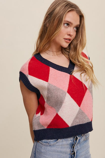 Argyle Cropped Sweater Vest