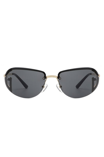 Retro Rimless Oval Tinted Round Sunglasses