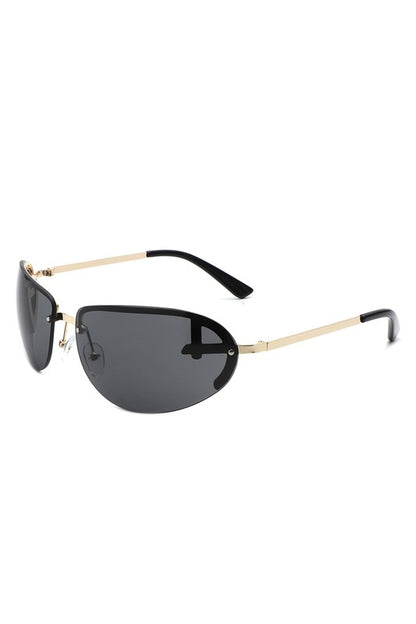 Retro Rimless Oval Tinted Round Sunglasses