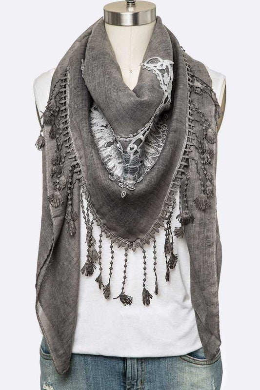 Fringe Laced Viscose Shawl Scarf