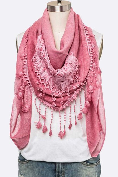 Fringe Laced Viscose Shawl Scarf