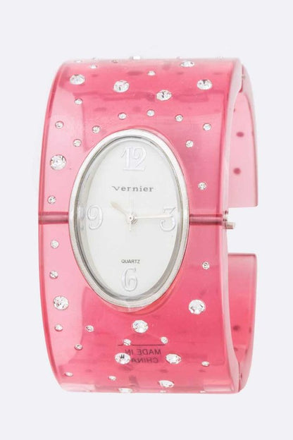 Crystal Accent Color Acrylic Bangle Watch