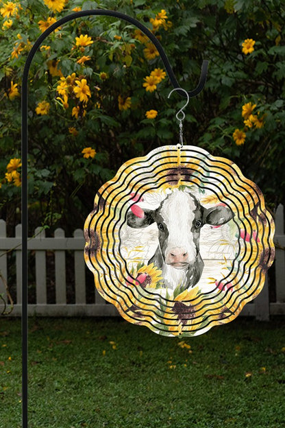 Cow Sunflower Floral Garden Wind Spinner