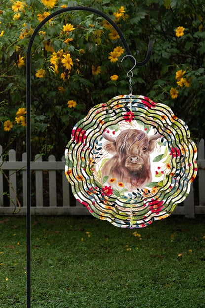 Highland Cow Floral Garden Wind Spinner