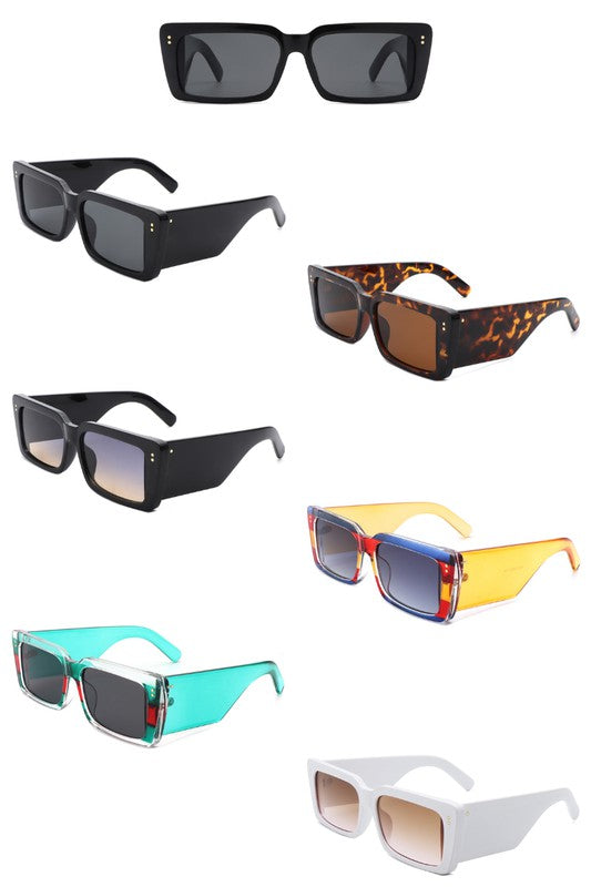 Rectangle Flat Top Retro Tinted Chunky Sunglasses