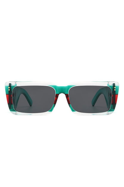 Rectangle Flat Top Retro Tinted Chunky Sunglasses