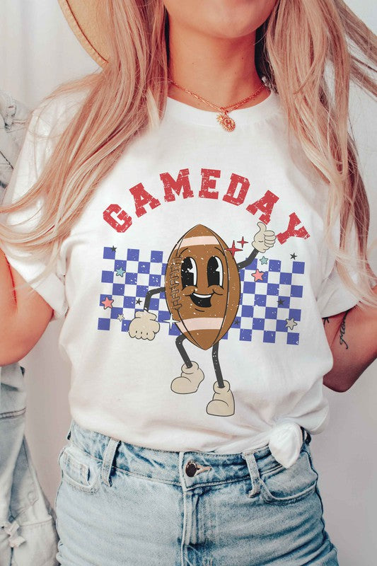 CHECKERED GAMEDAY FOOTBALL GRAPHIC TEE