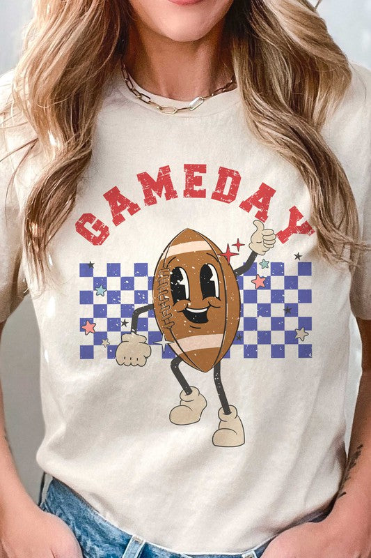 CHECKERED GAMEDAY FOOTBALL GRAPHIC TEE