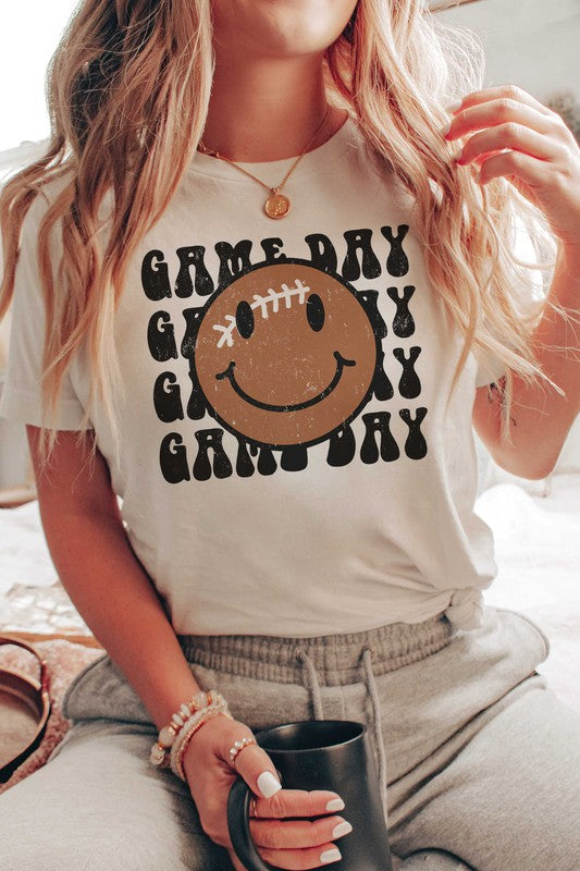 GAME DAY FOOTBALL HAPPY FACE GRAPHIC TEE