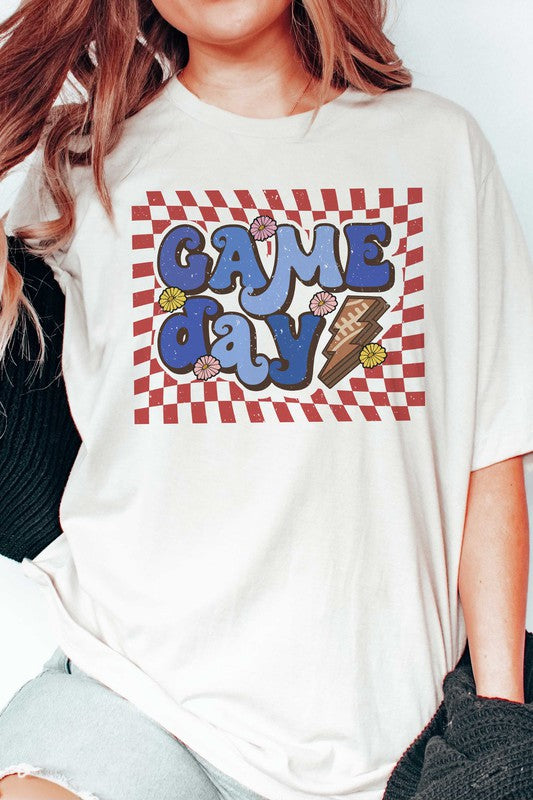 PLUS SIZE - RETRO CHECKER GAME DAY GRAPHIC TEE