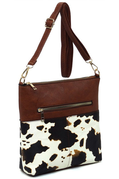 Leopard Cow Flower Pocket Crossbody Bag