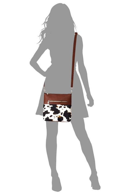 Leopard Cow Flower Pocket Crossbody Bag