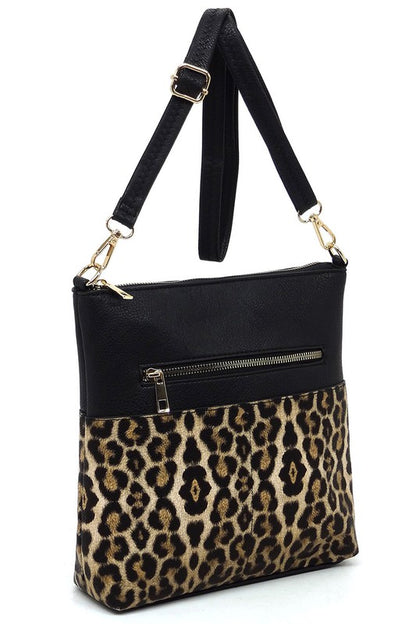 Leopard Cow Flower Pocket Crossbody Bag