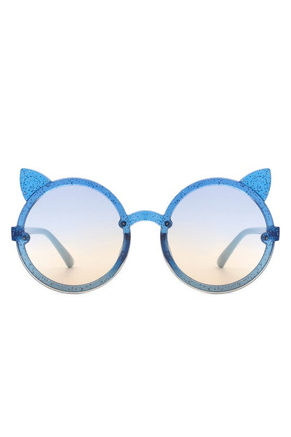 Girls Round Cat Ear Design Glitter Kids Sunglasses