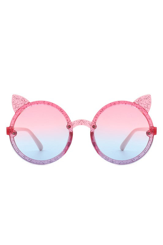 Girls Round Cat Ear Design Glitter Kids Sunglasses