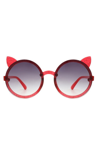 Girls Round Cat Ear Design Glitter Kids Sunglasses