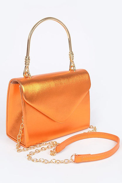 Metallic Top Handle Crossbody Swing Clutch