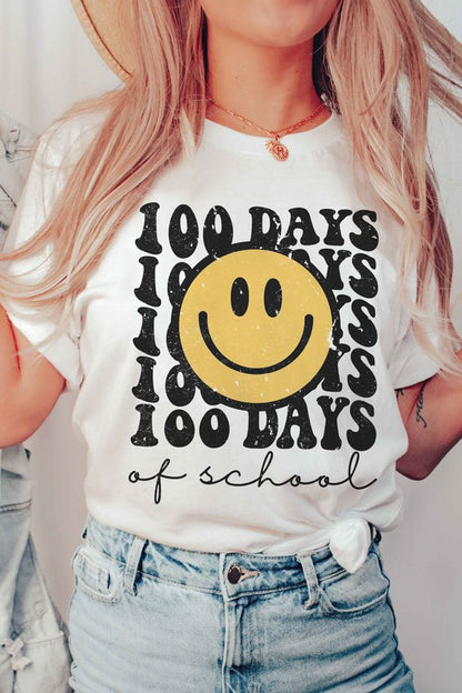 100 DAYS OF SCHOOL HAPPY FACE GRAPHIC TEE